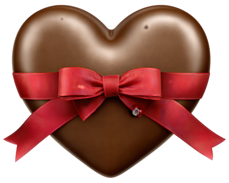 Romantic heart shape chocolate with red ribbon bow, sweet dessert gift for special valentine celebration. loving treat expressing affection and romance for holiday