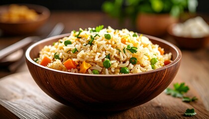 Fried Rice In The Wood Bowl