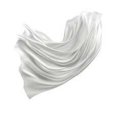 Flowing white silk fabric in motion with smooth and soft texture isolated on transparent background. white silk scarf on white