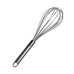 Professional-grade stainless steel egg whisk isolated on transparent background