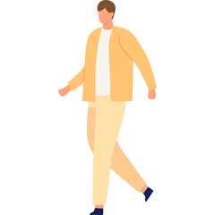 A Man Wearing A Yellow Cardigan And Light Yellow Pants Walking Forward In A White Background With Transparent Background Elements