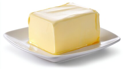 Fresh Butter on White Dish with Smooth Surface and Classic Texture