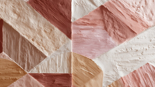 Geometric Mosaic Pattern in Terracotta Hues, Warm Pink and Beige Geometric Design