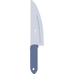 A Silver Chef Knife with a Blue Handle on a White Background Featuring a Clean Cut and Reflective Blade for Culinary Preparation