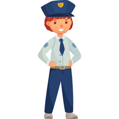 Smiling Policewoman Character In Uniform With Blue Cap And Badge Standing Confidently On Transparent Background