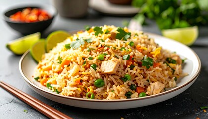 Asian Chicken Fried Rice On Elegant Plate