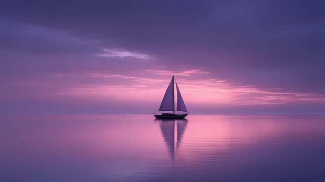 Sailboat Sailing on Calm Sea Towards Distant Dreams