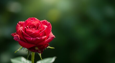 Fototapeta premium Single red rose in soft focus garden background