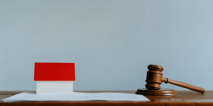 Modern Stablecoins and Property Law Authentic Gavel and House Model Symbolizing Responsible Investment for Professional Marketing