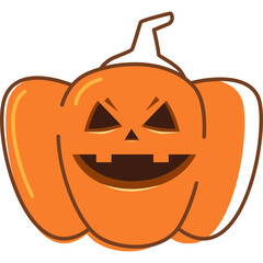 Spooky Halloween Jack O Lantern Cartoon Character With Angry Face and Stem For Autumn Celebration