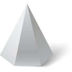 A Simple White Octagonal Pyramid Geometric Shape Object with Soft Shadow and Transparent Background in Studio Lighting