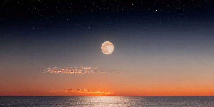 Premium Full Moon Seascape at Sunset Tranquil Night Sky and Cloud Reflections for Travel Marketing and Peaceful Escapes