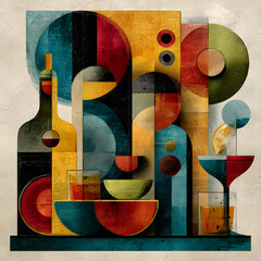 An abstract grunge background pattern of colorful urban graffiti art on a brick wall texture