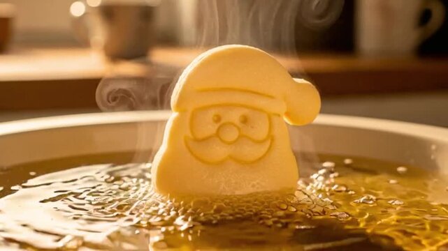 Golden Santa cookies sizzling in a cozy Christmas kitchen, spreading festive warmth, sweet aroma, and joyful holiday baking vibes – generative AI.