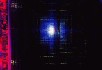 Retro 70s television vhs glitch screen distorted pixels heavy noise grain broadcasting error and bad signal effect, HD TV VCR effect glitch distorted flickering lines showing no signal 