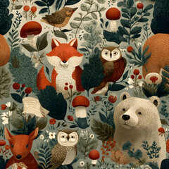 Seamless pattern of Christmas toys and decorations featuring a teddy bear plush animal and gifts