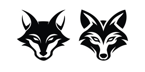Stylized Geometric Fox or Wolf Head Logo Set