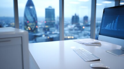Modern computer setup on minimalist desk in productive workspace environment sleek computer setup on clean desk ideal for focused work or study.