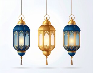 Flat arabic light ornaments on white background