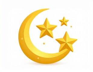 Flat crescent moon with stars vector on white