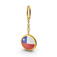 3D Gold Keychain with Chile Flag,  perfect for travel lovers and souvenir collectors.	
