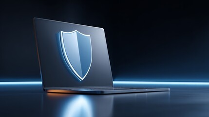 Comprehensive digital security laptop displaying robust cyber protection shield icon for online data safety and privacy.
