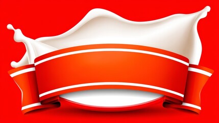 Elegant red and white banner design with flowing ribbon for festive occasions and celebrations.