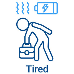 Tired Icon in Outline Color Style. Burnout, exhaustion, and low energy symbol. Work fatigue sign.