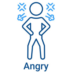 Angry Icon in Outline Color Style. Person in rage with lightning symbol. Temper and fury sign. Aggression vector.