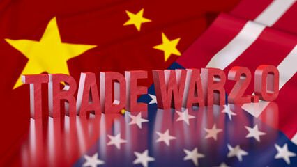 The Trade war 2 on USA and China Flag for Business concept 3d Rendering.