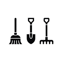 Naklejka premium Broom shovel rake garden tools cleaning