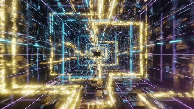 AI Neural Network Data Flow with Glowing Digital Connections