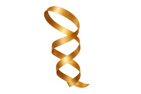 Golden ribbon spiraling down, celebrating on transparent background