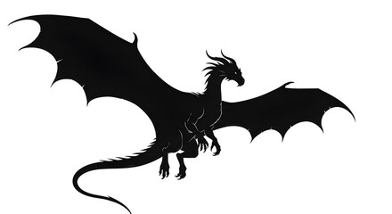 Naklejka premium Black flying mythical dragon silhouette vector graphic for fantasy mascot and logo design isolated PNG with Transparent Background