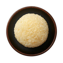 A delicious looking ginseng honey sweet rice cake on a dark glass saucer isolated on a white background