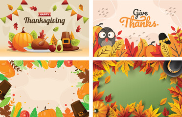 Thanksgiving Autumn Background Card Set