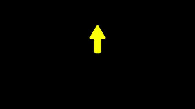 line Up direction animated arrow on black background .Animation of sweep arrow icon, upward and transparent yellow swipe up pointing arrow icon.