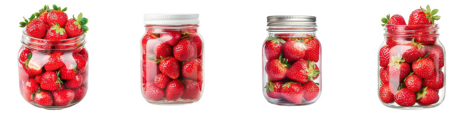 Fresh strawberries in glass jars, perfect for preserves and homemade treats