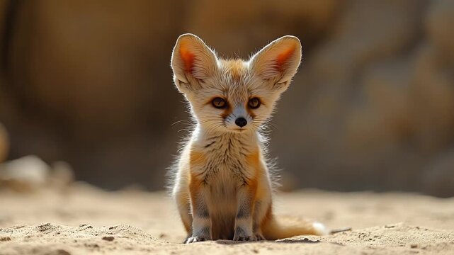 Adorable Fennec Fox Sitting in the Desert Sunlight.