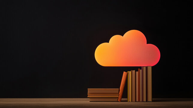 online learning accessibility flexibility. A tranquil image of a glowing cloud-based library providing 247 access to accessible resources in various formats