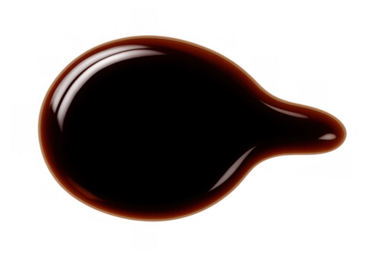 Dark viscous liquid creating a shiny puddle with a reflective surface. Element provided on a transparent background