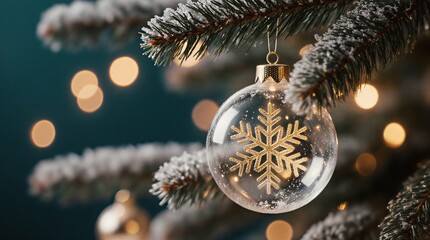 delicate christmas ornament with snowflake inside, cozy winter aesthetic, warm tones | christmas, holiday, winter, festive, greeting theme