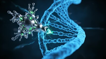 Coronavirus Molecule Interacting With Dna Strand, Medical Visualization - Powered by Adobe