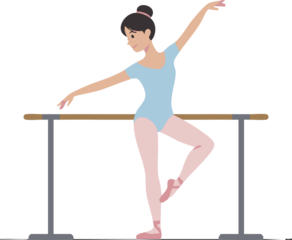 Graceful ballerina performing ballet exercises at a barre against soft background