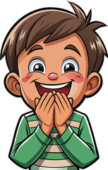 Obraz premium Smiling cartoon boy with hands covering mouth