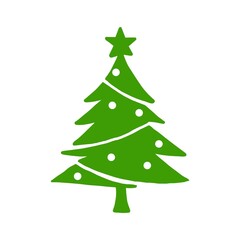 Christmas Tree Silhouette with Star 星付きクリスマスツリーのシルエットイラスト	