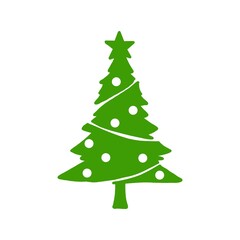 Christmas Tree Silhouette with Star 星付きクリスマスツリーのシルエットイラスト	