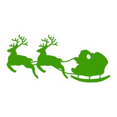 Santa Claus Sleigh Pulled by Reindeer Silhouette サンタクロースとトナカイが引くそりのシルエットイラスト	