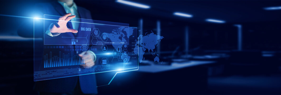 Analysts point to big data interfaces with analyzing datasets, predictive insights, consumer trends, machine learning models, data mining, and visualization patterns.