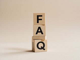 faq text on wooden cubes arranged in a stack, minimalist concept of question answering | business, marketing, education, help, technology theme